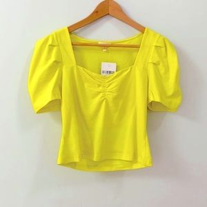 A peach Ruffle Sleeve Neon Scrunch Blouse Top